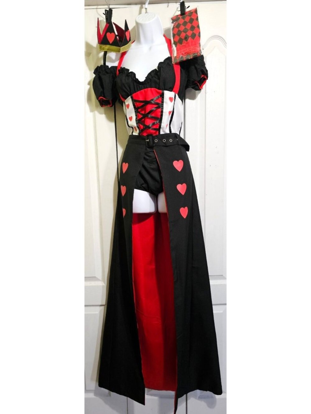 Queen of Hearts Sexy Costume Bodysuit Skirt Thigh Highs Disney Villain Adult SM
